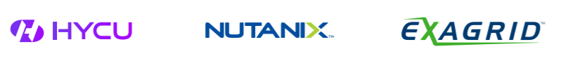 Logos of HYCU, Nutanix and EXAGRID